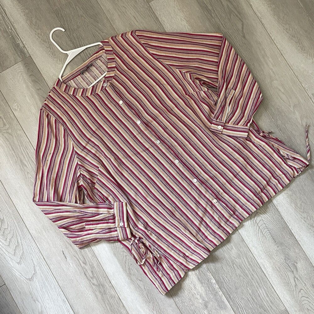 Saint Tropez Shirt linen striped long sleeve womens Red (size 1x plus) resort